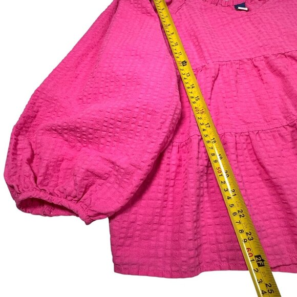 Old Navy Tiered Flowy Top Sz.XL Hot Pink Seersucker V-Neck Coquette Dopamine - Picture 7 of 10